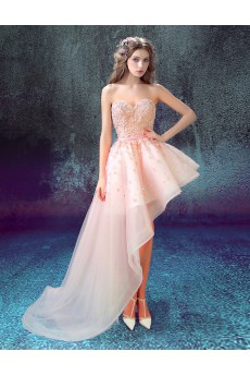 Organza Sweetheart Short Asymmetrical Sleeveless Ball Gown Dress with Applique, Pearl