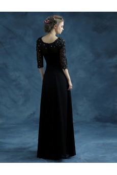 Lace, Chiffon Jewel Floor Length Half Sleeve Sheath Dress with Rhinestone