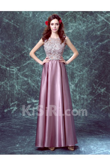 Chiffon, Lace Jewel Floor Length Sleeveless Sheath Dress with Embroidered, Bow