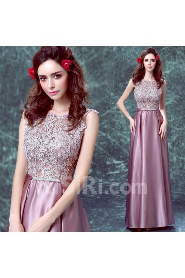 Chiffon, Lace Jewel Floor Length Sleeveless Sheath Dress with Embroidered, Bow