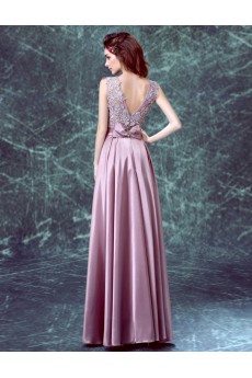 Chiffon, Lace Jewel Floor Length Sleeveless Sheath Dress with Embroidered, Bow