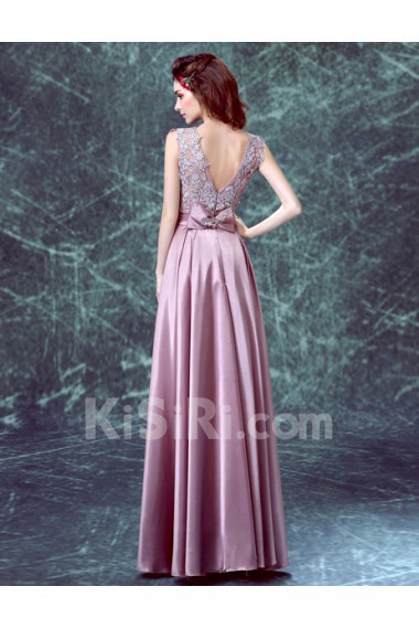 Chiffon, Lace Jewel Floor Length Sleeveless Sheath Dress with Embroidered, Bow