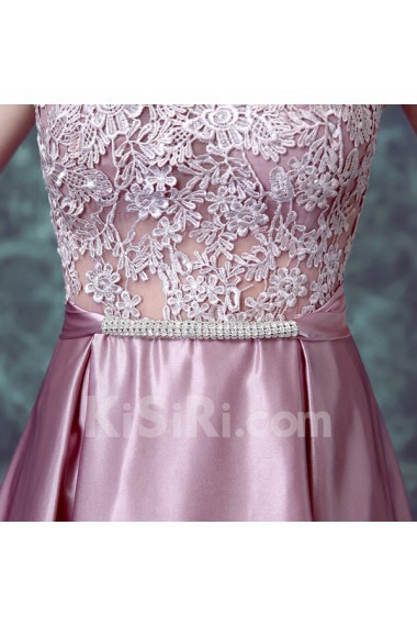 Chiffon, Lace Jewel Floor Length Sleeveless Sheath Dress with Embroidered, Bow