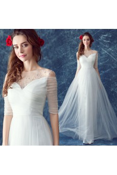 Tulle Scoop Floor Length Half Sleeve Sheath Dress with Rhinestone