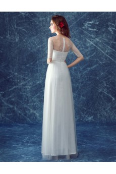 Tulle Scoop Floor Length Half Sleeve Sheath Dress with Rhinestone