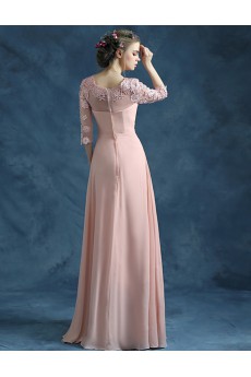 Lace, Chiffon Scoop Floor Length Three-quarter Sheath Dress with Rhinestone