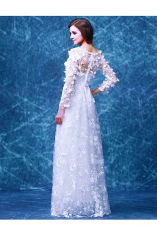 Tulle Scoop Floor Length Long Sleeve A-line Dress with Sequins, Bow