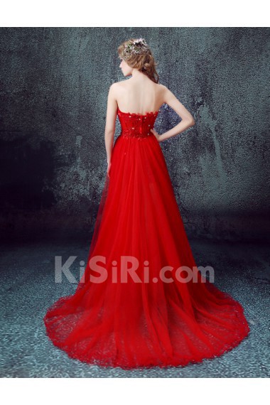 Lace, Chiffon, Tulle Sweetheart Sweep Train Sleeveless Sheath Dress with Rhinestone