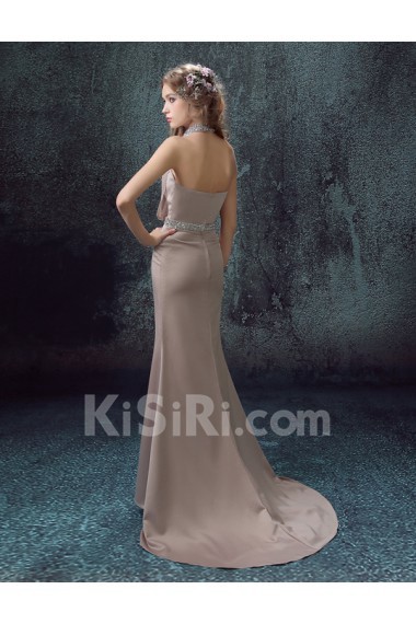 Lace, Chiffon, Tulle Halter Sweep Train Sleeveless Mermaid Dress with Sequins