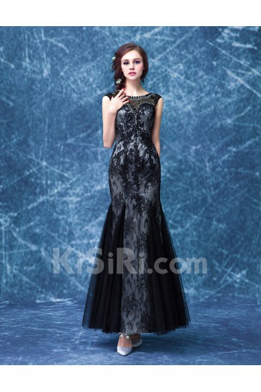 Lace Scoop Floor Length Sleeveless Mermaid Dress with Rhinestone