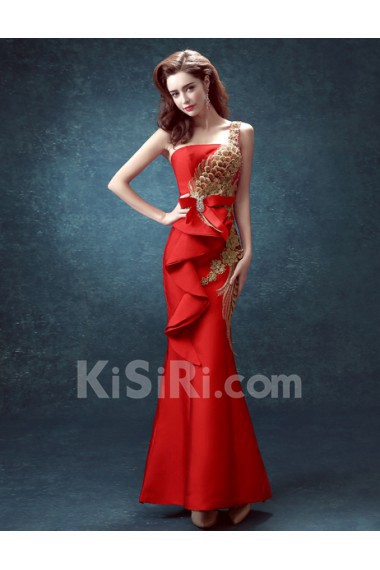 Satin One-shoulder Floor Length Sleeveless Mermaid Dress with Sequins