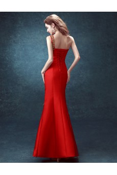 Satin One-shoulder Floor Length Sleeveless Mermaid Dress with Sequins