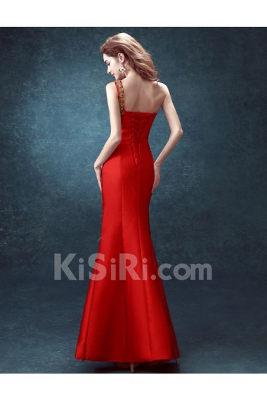 Satin One-shoulder Floor Length Sleeveless Mermaid Dress with Sequins