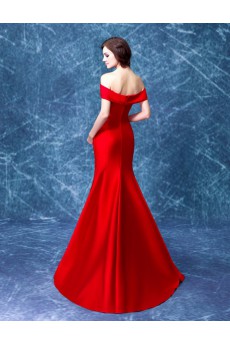 Satin Off-the-Shoulder Sweep Train Mermaid Dress with Ruched