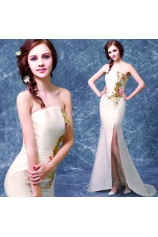 Satin Scallop Sweep Train Sleeveless Mermaid Dress with Sequins