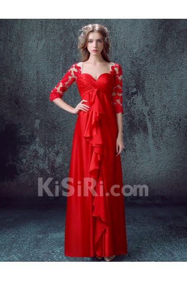 Chiffon Sweetheart Floor Length Half Sleeve Sheath Dress with Ruched