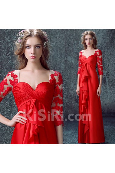 Chiffon Sweetheart Floor Length Half Sleeve Sheath Dress with Ruched