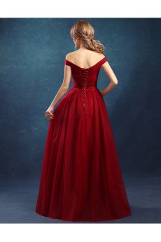 Tulle Off-the-Shoulder Floor Length A-line Dress with Ruched