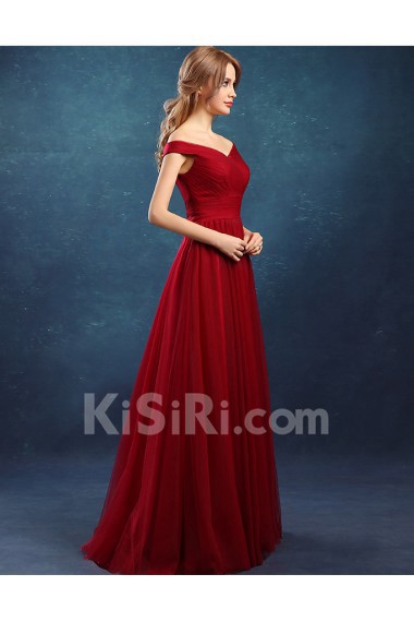 Tulle Off-the-Shoulder Floor Length A-line Dress with Ruched