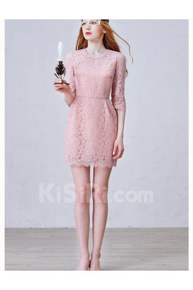 Lace Jewel Mini/Short Three-quarter Sheath Dress