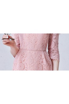 Lace Jewel Mini/Short Three-quarter Sheath Dress