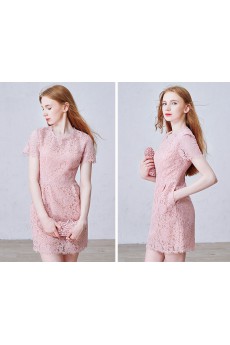 Lace Jewel Mini/Short Short Sleeve Sheath Dress