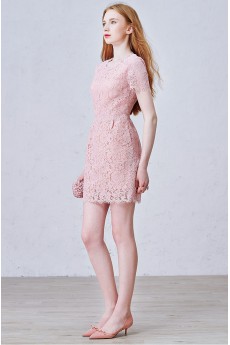 Lace Jewel Mini/Short Short Sleeve Sheath Dress