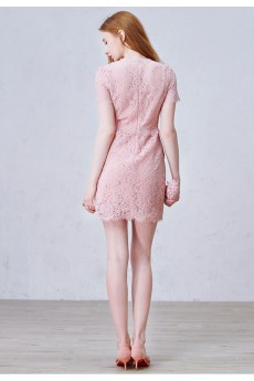 Lace Jewel Mini/Short Short Sleeve Sheath Dress