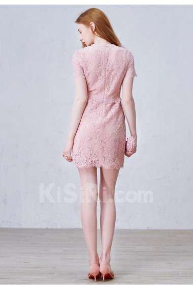 Lace Jewel Mini/Short Short Sleeve Sheath Dress