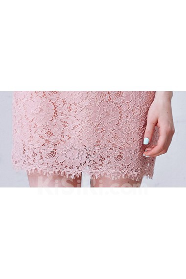 Lace Jewel Mini/Short Short Sleeve Sheath Dress