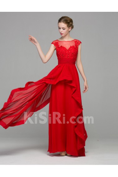 Chiffon Scoop Floor Length Cap Sleeve Sheath Dress with Sequins