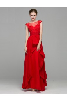 Chiffon Scoop Floor Length Cap Sleeve Sheath Dress with Sequins