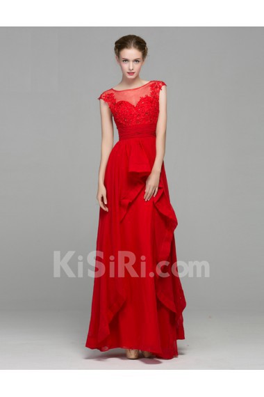 Chiffon Scoop Floor Length Cap Sleeve Sheath Dress with Sequins