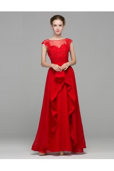 Chiffon Scoop Floor Length Cap Sleeve Sheath Dress with Sequins