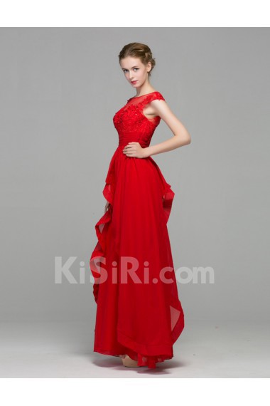 Chiffon Scoop Floor Length Cap Sleeve Sheath Dress with Sequins