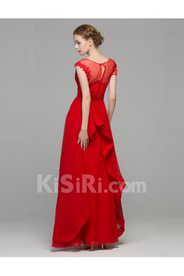 Chiffon Scoop Floor Length Cap Sleeve Sheath Dress with Sequins