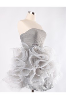 Tulle, Satin Strapless Mini/Short Sleeveless Ball Gown Dress with Rhinestone