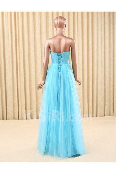 Tulle Sweetheart Floor Length Sleeveless A-line Dress with Ruched