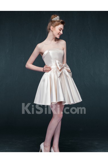 Satin Strapless Mini/Short Sleeveless A-line Dress with Bow