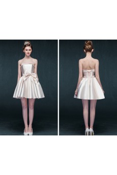 Satin Strapless Mini/Short Sleeveless A-line Dress with Bow