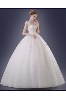 Organza, Lace V-neck Floor Length Cap Sleeve Ball Gown Dress with Rhinestone, Handmade Flower