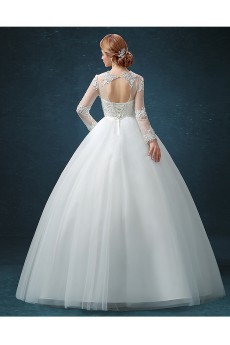 Tulle, Lace Jewel Floor Length Long Sleeve Ball Gown Dress with Bow