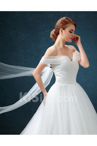 Tulle Off-the-Shoulder Chapel Train Ball Gown Dress with Ruched