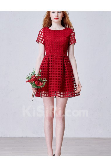 Chiffon, Lace Scoop Mini/Short Short Sleeve A-line Dress