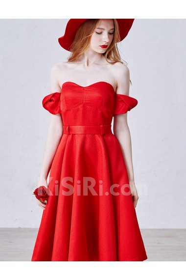 Chiffon, Satin Off-the-Shoulder Knee-Length A-line Dress with Sash