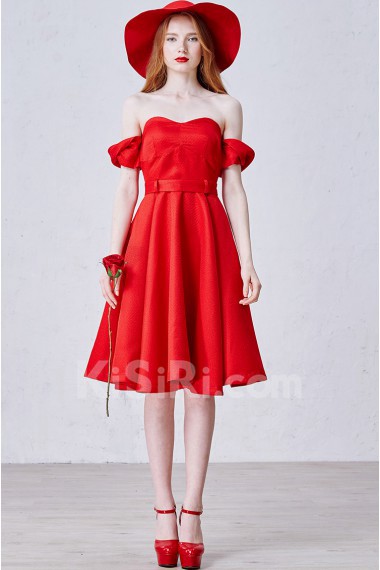 Chiffon, Satin Off-the-Shoulder Knee-Length A-line Dress with Sash