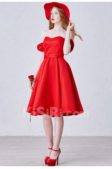 Chiffon, Satin Off-the-Shoulder Knee-Length A-line Dress with Sash