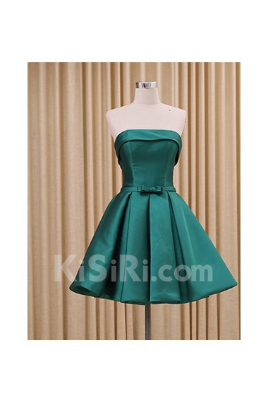 Tulle, Satin Strapless Mini/Short Sleeveless A-line Dress with Bow