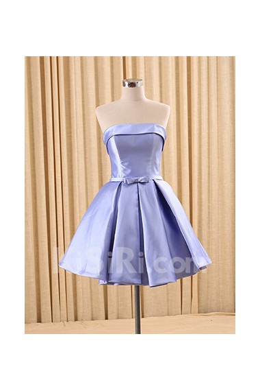 Tulle, Satin Strapless Mini/Short Sleeveless A-line Dress with Bow