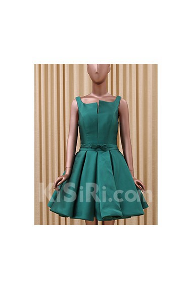 Tulle, Satin Square Mini/Short Sleeveless A-line Dress with Bow